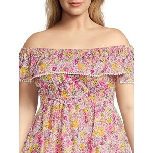Terra Sky Floral Ruffle off the shoulder lined Dress with pockets Size 3x